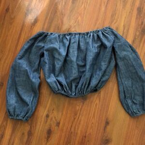 Theory Cropped off the shoulder denim color blouse size P (xs/s)
